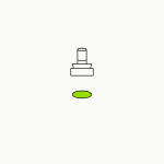 Isometric line drawing of an ink stamp with a single brand-green circular impression beneath it, the glossary specimen for belief confirmation.