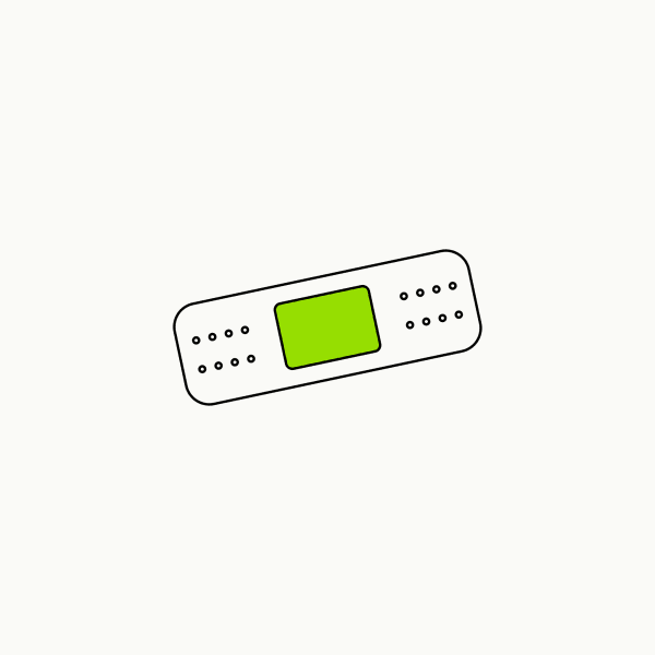 Isometric line drawing of a bandage with a brand-green central pad, the glossary specimen for Dysfunctional Needs.
