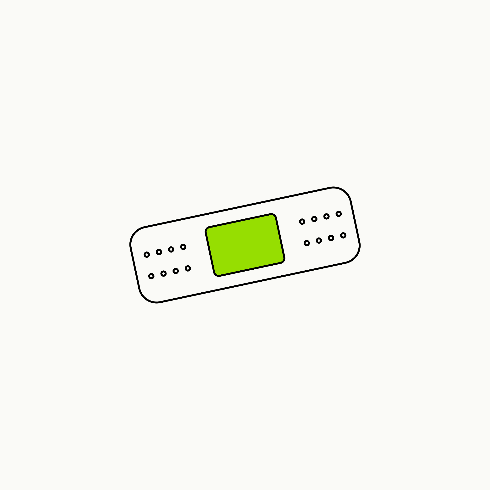 Isometric line drawing of a bandage with a brand-green central pad, the glossary specimen for Dysfunctional Needs.