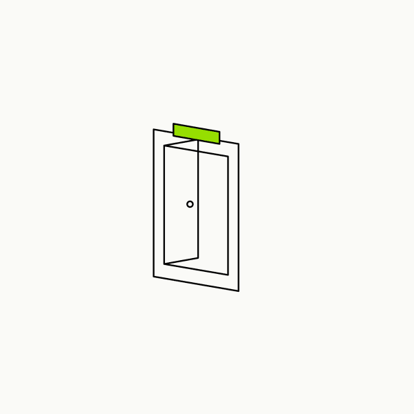 Isometric line drawing of an open door with a brand-green EXIT sign above it, the glossary specimen for opt-out behaviour.