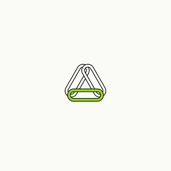 Isometric line drawing of three interlocking chain links with one filled in brand green, the glossary specimen for pattern loops.