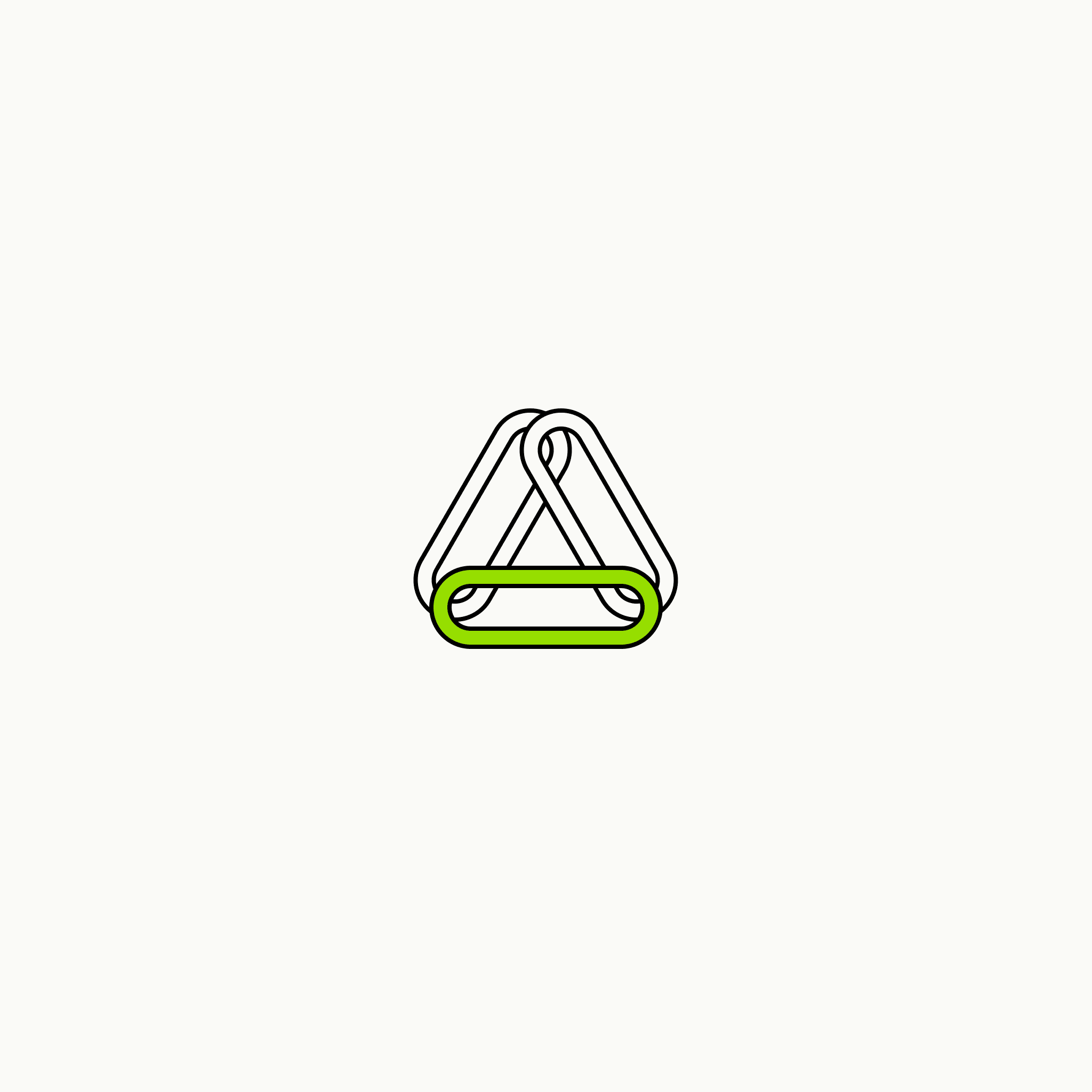 Isometric line drawing of three interlocking chain links with one filled in brand green, the glossary specimen for pattern loops.