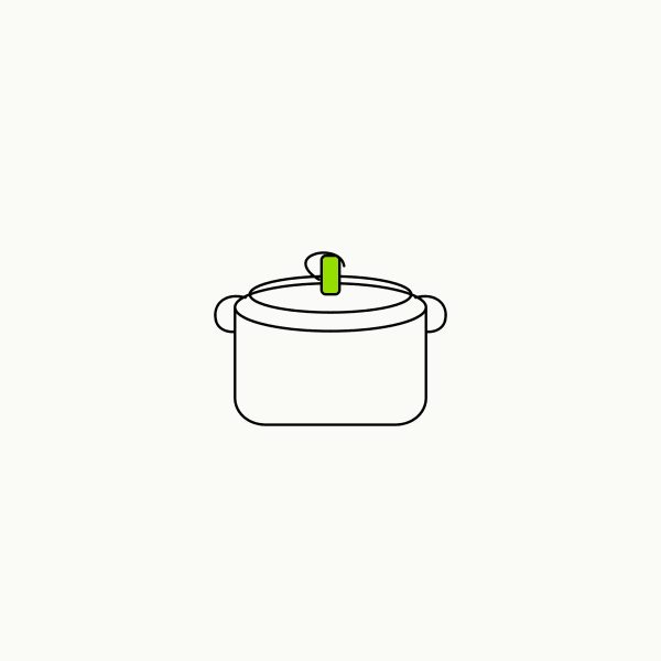 Isometric line drawing of a stovetop pressure cooker with a brand-green release valve, the glossary specimen for the pressure cooker.