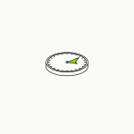 Isometric line drawing of a circular thermostat dial with a brand-green pointer, the glossary specimen for regulation strategy.