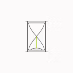 Isometric line drawing of an hourglass with a brand-green falling stream of sand, the glossary specimen for temporal pattern.