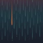 Abstract editorial illustration — vertical rain streaks against a deep eggplant and navy gradient sky, with a single warm orange streak threading through the centre and faint gold light at the base. Pacific Northwest mood for the ShiftGrit Vancouver therapy pillar.