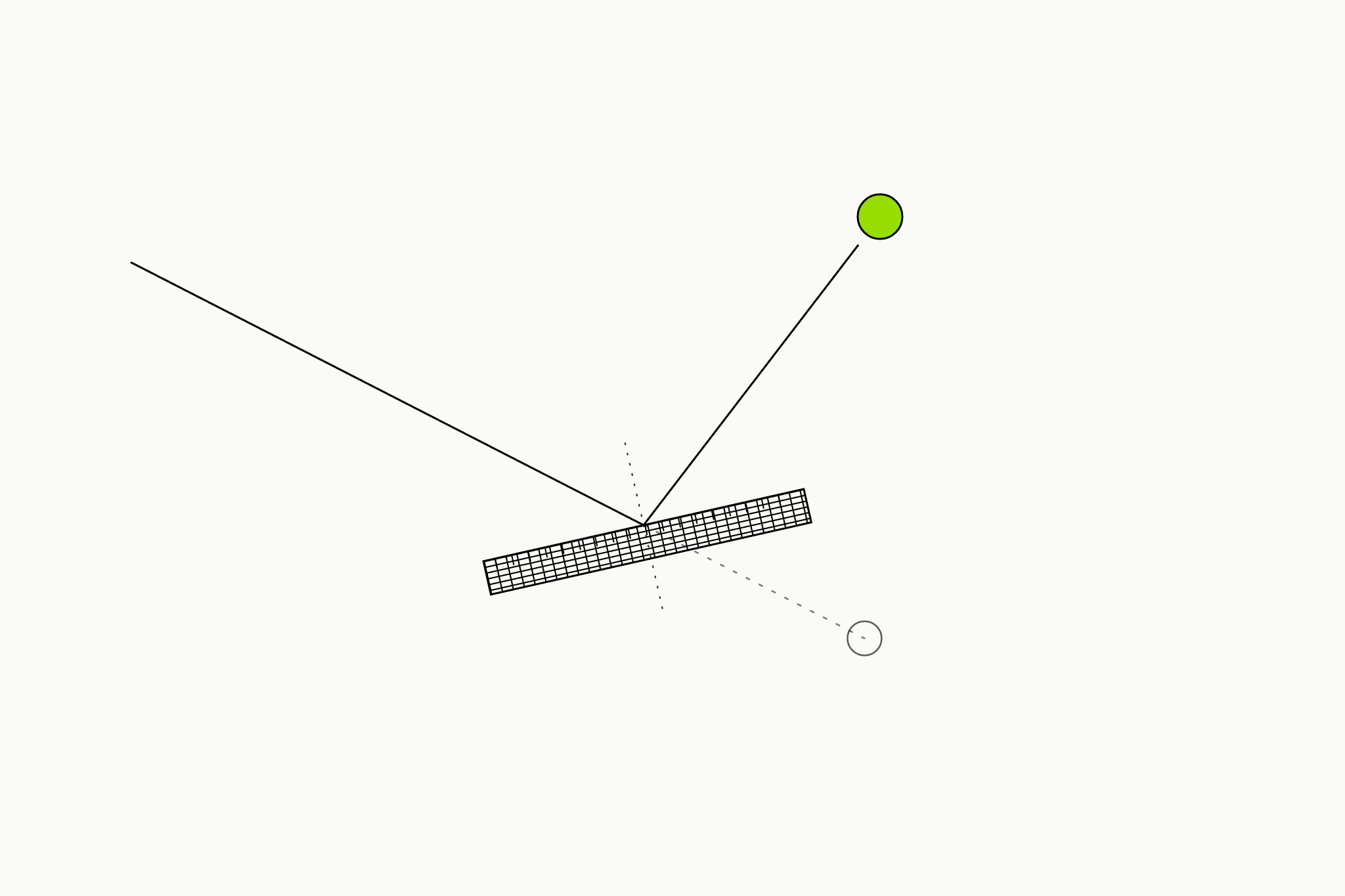 Editorial engraving-style line illustration of a light ray striking an angled cross-hatched mirror and reflecting onto a new path to a green goal, while the old automatic trajectory fades as a dashed line to a hollow dead-end, representing ShiftGrit reconditioning the response at the root.