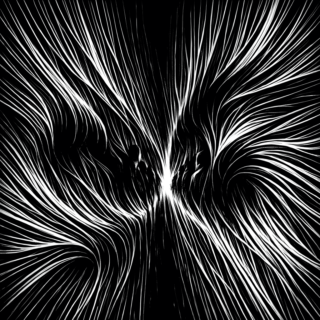 Abstract depiction of expecting rejection in group settings, illustrating convergence and tension through flowing lines.