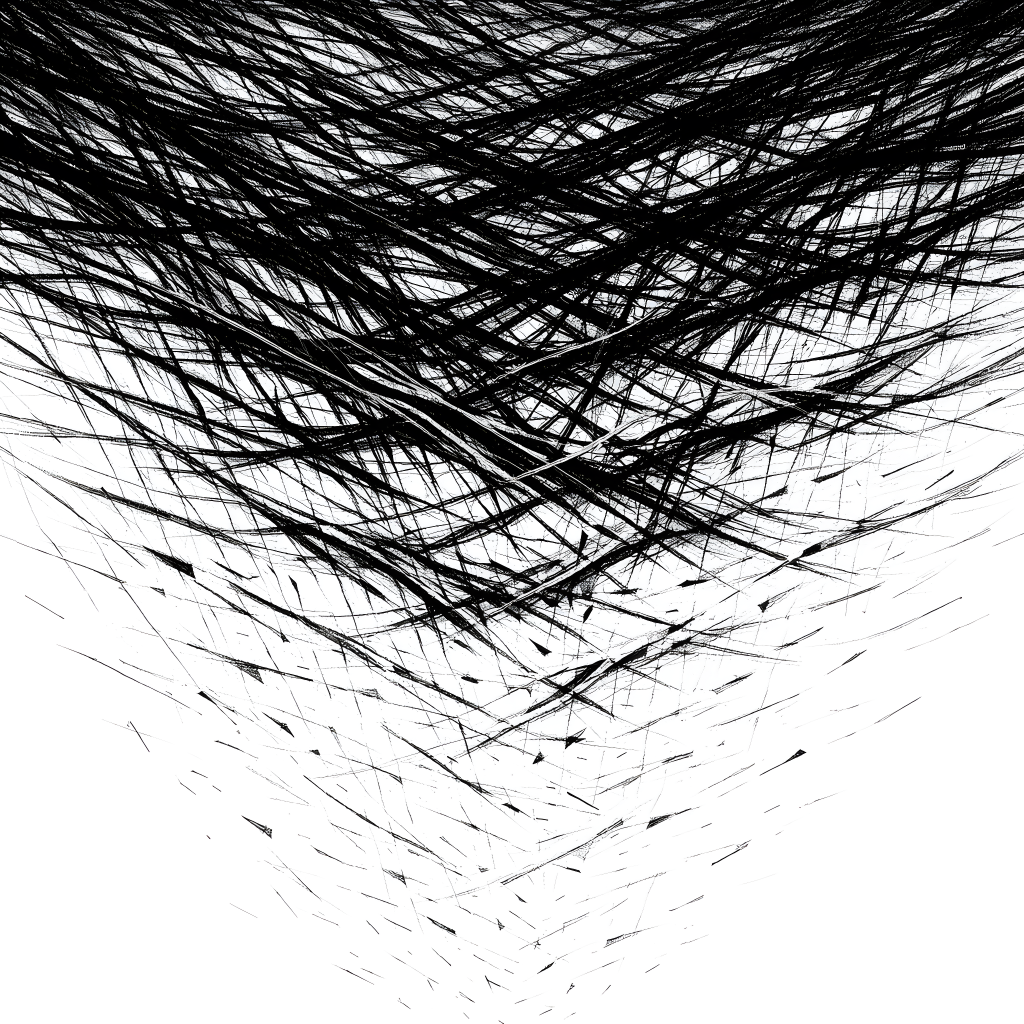 An abstract monochrome image depicting a transition from tightly compressed lines to a fragmented state, symbolizing the emotional release after sustained tension.